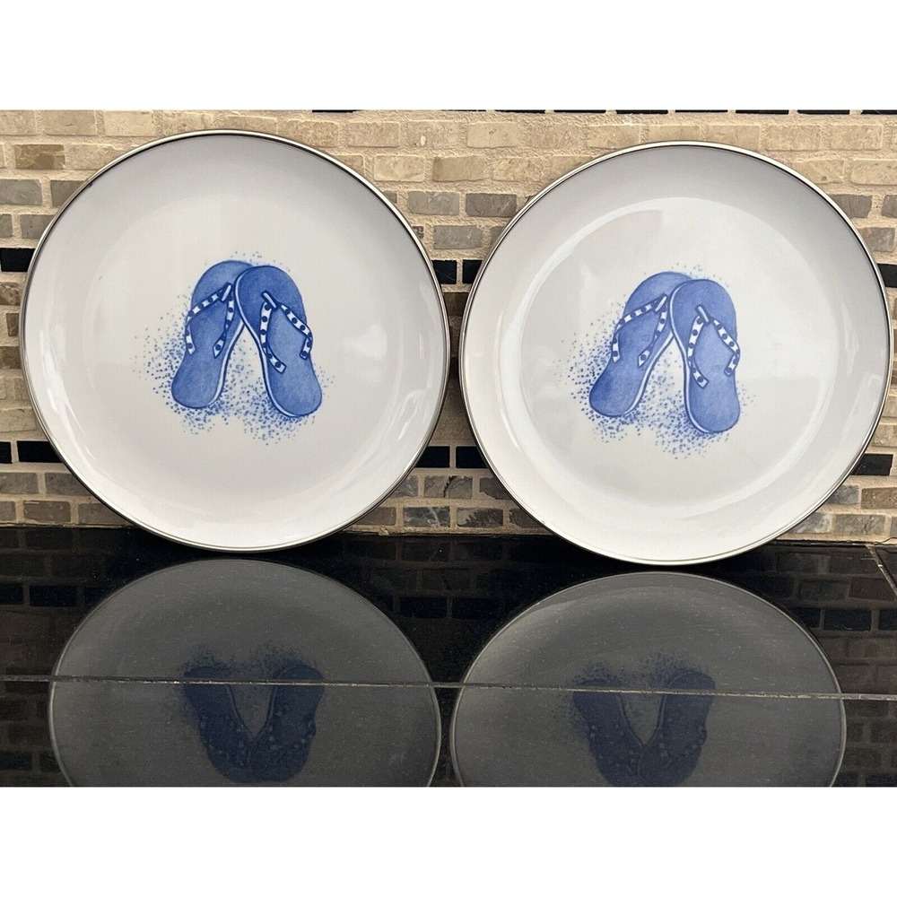 Flip Flop Lunch Plate Melamine Beachy Indoor Outdoor Summer Plate set of‎ 2